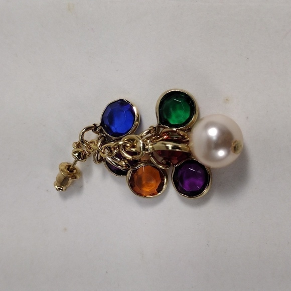 Women's Stylish Gold tone Colorful Stone Cluster Disc Beaded Post Drop Earrings - Picture 3 of 4